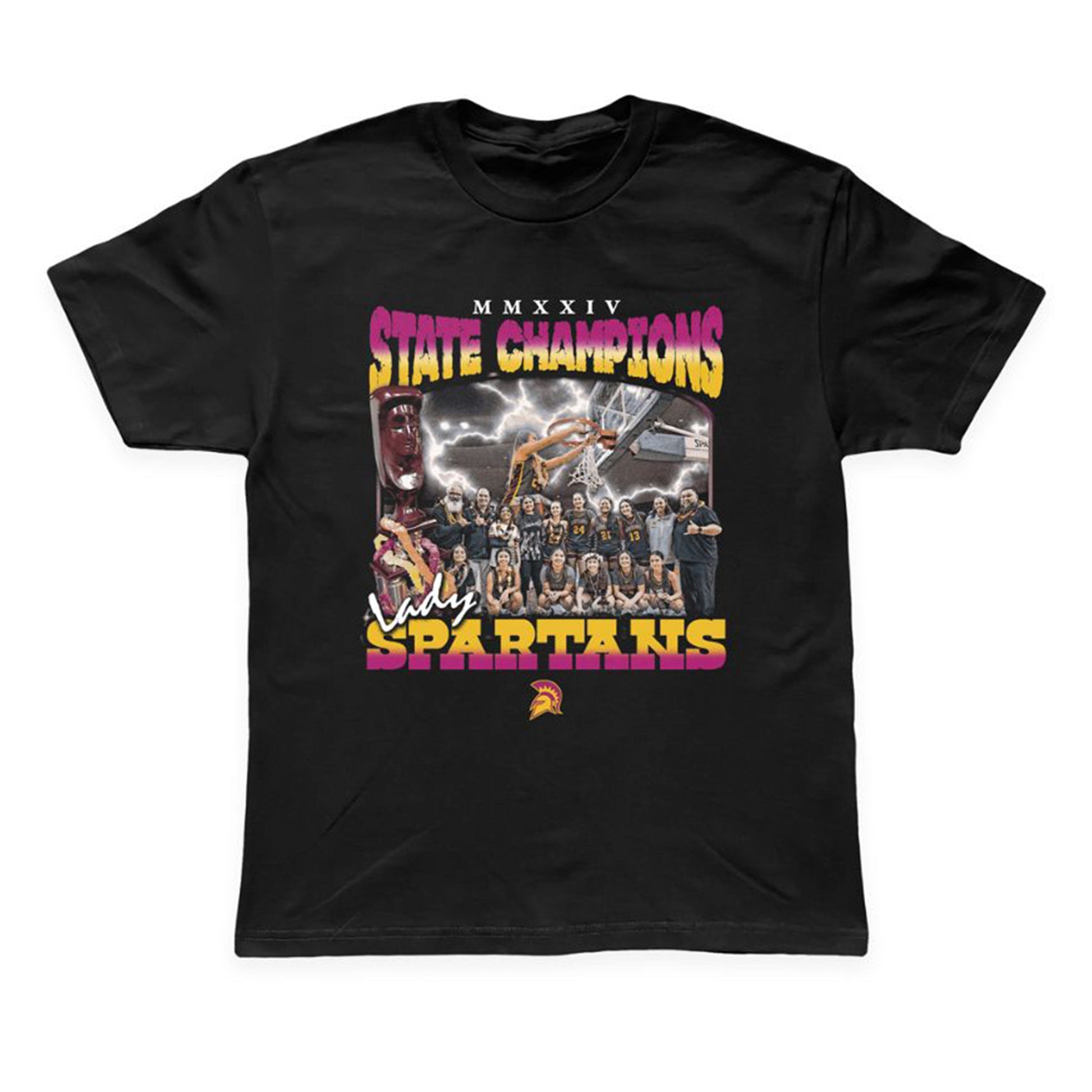2024 Lady Spartans State Champions Tee in BLACK Special Delivery Hawaii Adult Small
